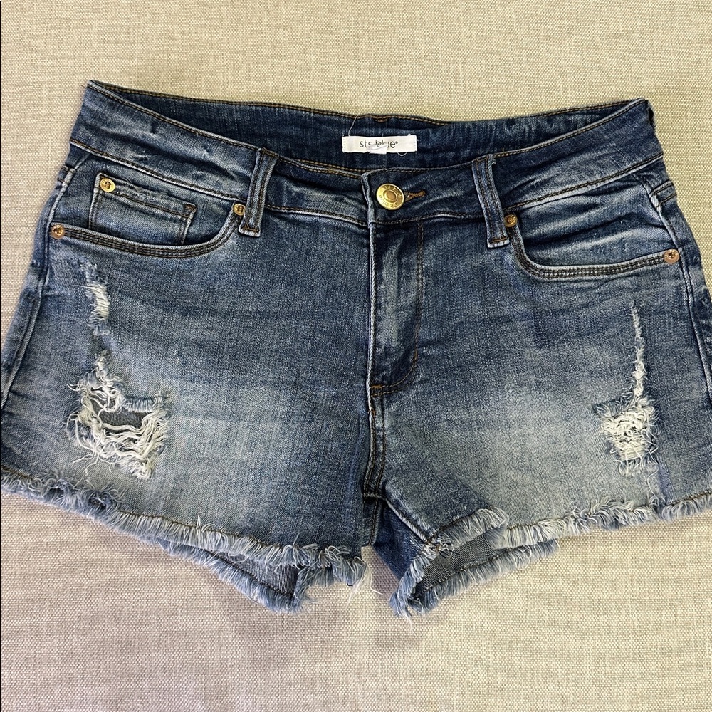 STS Boyfriend Short Blue Distressed Side Slit Frey Hem Denim Shorts Stitch Fix